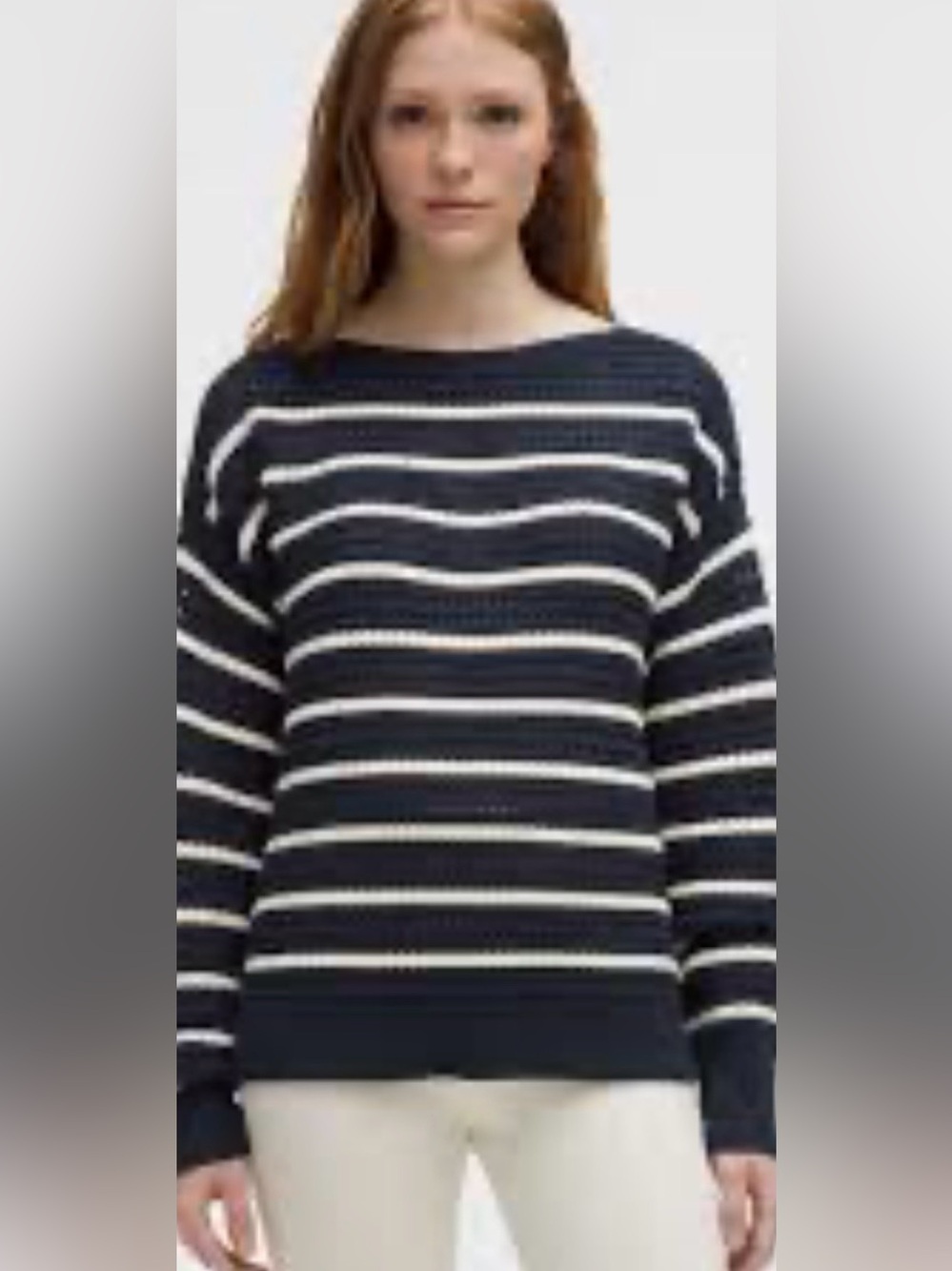 lululemon athletica Navy and White Striped Crochet Crew Sweater